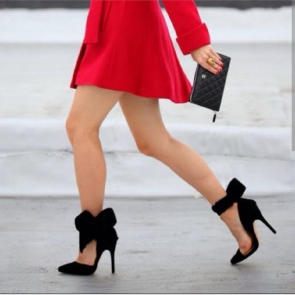 AMINAH ABDUL JILLIL Black Suede Bow Pumps  High Heels Sandals Shoes 8M - Picture 9 of 16